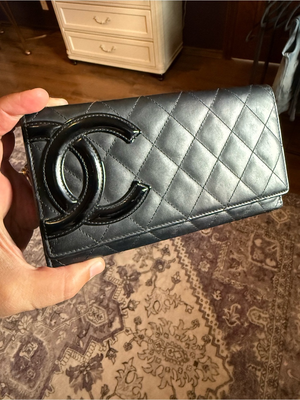 CHANEL Black Quilted Leather Wallet with CC Logo CAMBON